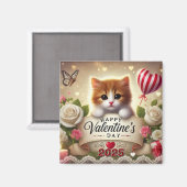 Aimant Kitten adorable avec Roses, bougies et coeurs (Recto/Verso)