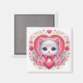 Aimant Kitten avec Bow rouge avec Coeurs floraux romantiq (Recto/Verso)