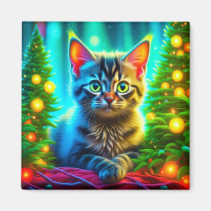 Aimant Kitten de Noël et arbres de Noël