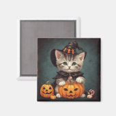 Aimant Kitten en costume d'Halloween et Jack-O'Lantern (Recto/Verso)