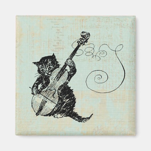 Aimant Kitten Jouer Violon Musique Turquoise Cat Illustra (Devant)