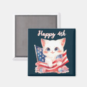 Aimant Kitten patriotique 4 juillet Happy 4th Custom (Recto/Verso)