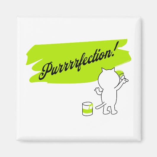 Aimant Kitten peinture "Purrrfection !" sur le mur. (Devant)