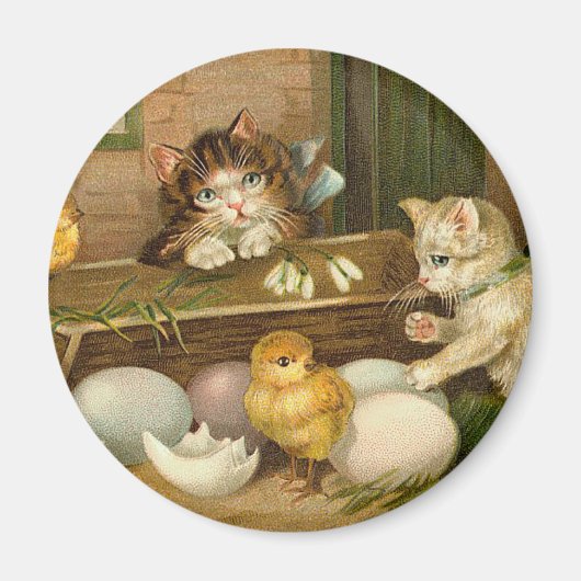 Aimant Kittens et Chicks Salutation Vintage de Pâques (Devant)