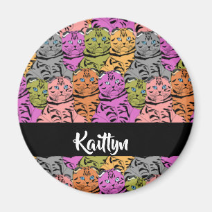 Aimant Kitties rayées de nom personnalisé