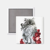 Aimant KITTY CAT, CUISINE AVEC ROSES ROUGES Noir Blanc (Recto/Verso)