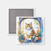Aimant Kitty Chat dans la fenêtre de fleurs Personnalisé (Recto/Verso)