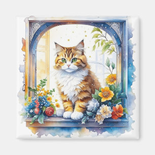 Aimant Kitty Chat dans la fenêtre de fleurs Personnalisé