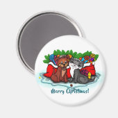 Aimant Kitty et chiot, Happy XMas (Recto/Verso)