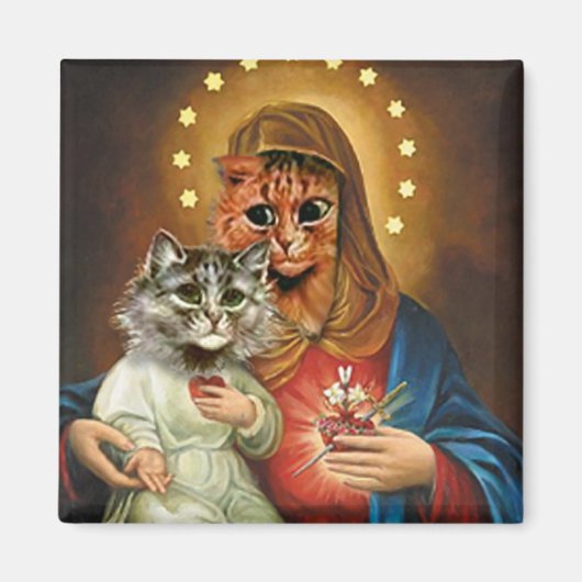 Aimant Kitty Marie et Jésus avec le Sacré Coeur (Devant)