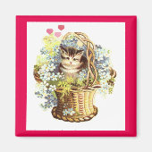 Aimant Kitty vintage Dans Panier Fleur (Devant)