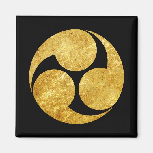 Aimant Kobayakawa Mon clan japonais faux or sur noir (Devant)