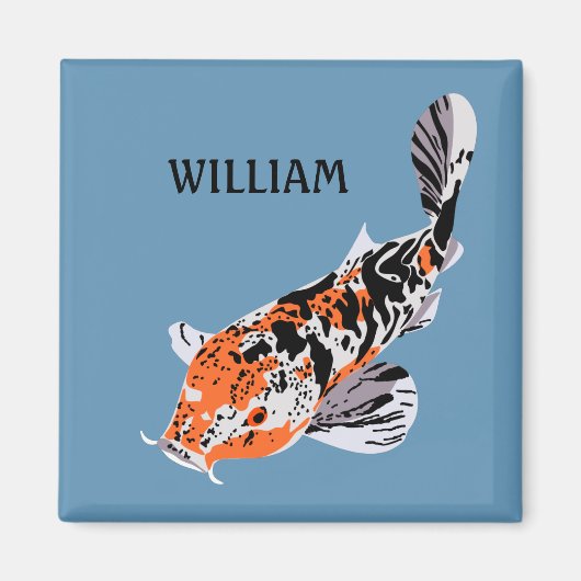 Aimant Koi Fish Illustration Orange et Bleu Personnalisé (Devant)