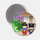 Aimant Kokeshi Dolls et Teahouse (Recto/Verso)