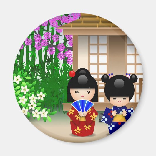 Aimant Kokeshi Dolls et Teahouse (Devant)