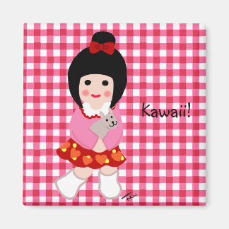 Aimant Kokeshi Girl avec son chiot