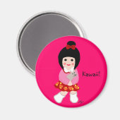 Aimant Kokeshi Girl avec son chiot (Recto/Verso)