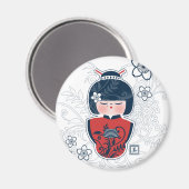 Aimant kokeshi marine blanc rouge (Recto/Verso)