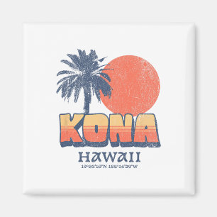 Aimant Kona Hawaii Rétro Coucher de Soleil Palmier Mignon