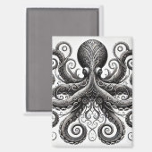 Aimant Kraken Steampunk Octopus Ornate Black (Recto/Verso)