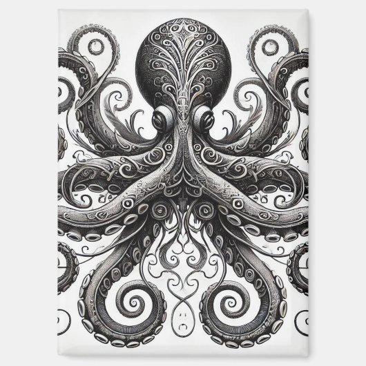 Aimant Kraken Steampunk Octopus Ornate Black (Recto)