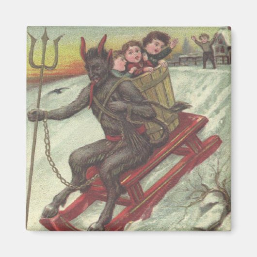 Aimant Krampus Kidnapping Enfants Sur La Fourche À Cuisse (Devant)
