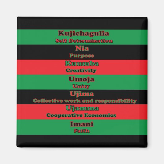 Aimant Kwanzaa Sept Principes Vert Rouge Noir (Devant)