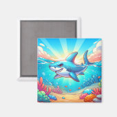 Aimant La baignade caricaturale de requins à travers l'oc (Recto/Verso)