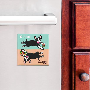 Aimant La bande dessinée de Boston Terrier sale/nettoien
