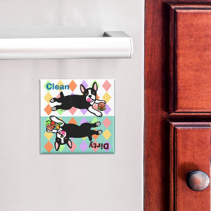 Aimant La bande dessinée de Boston Terrier sale/nettoien