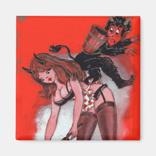 Aimant La beauté et le Krampus Noël Vintage Noël