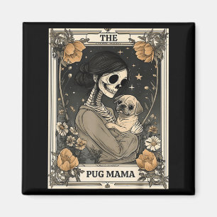 Aimant La carte de tarot squelette Pug Mama Vintage chiot