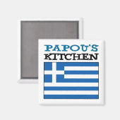 Aimant La cuisine de Papou avec drapeau de la Grèce (Recto/Verso)