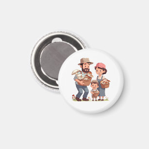 Aimant La Famille Cueille des Champignons Ensemble