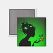 Aimant La femme papillons verts (Recto/Verso)