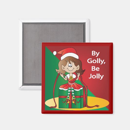 Aimant La Fille Des Elfes De Noël Enveloppant Un Cadeau (Recto/Verso)