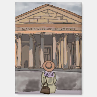 Aimant La fille est assise devant le Panthéon à Rome.
