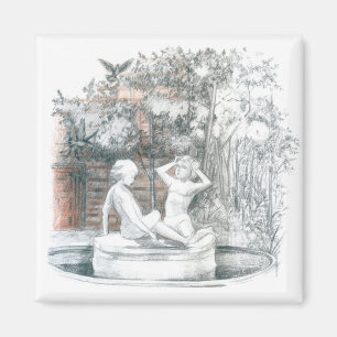 Aimant la fontaine de la ville aux figurines de filles