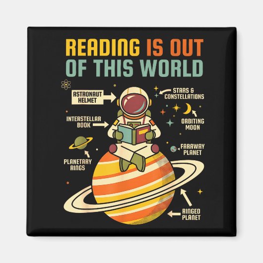 Aimant La lecture est hors de ce monde astronaute lisant (Devant)