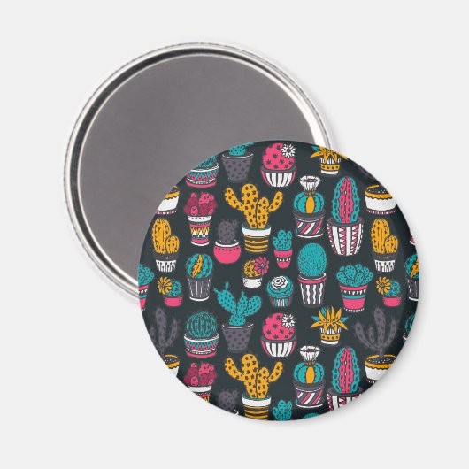 Aimant La Main Drawn Cactus dans Sketch Style Pattern (Recto/Verso)