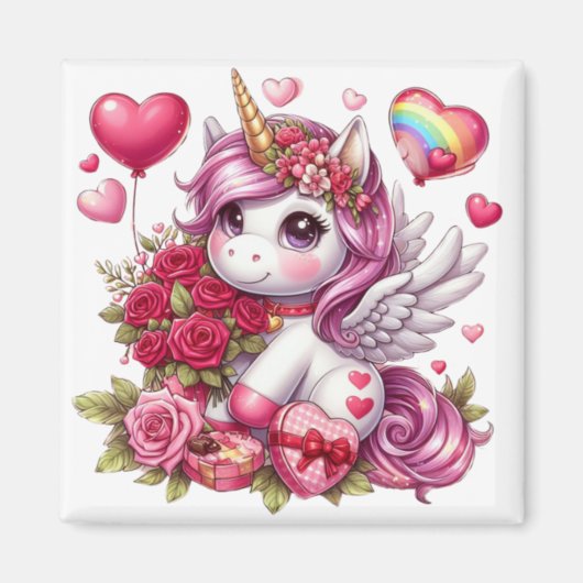 Aimant La mignonne Saint Valentin licorne (Devant)