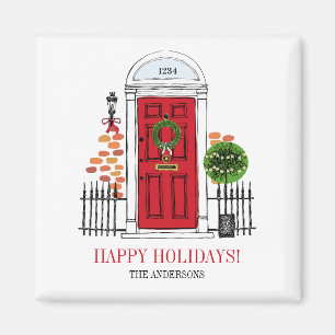 Aimant La porte de Noël des Fêtes Rouges