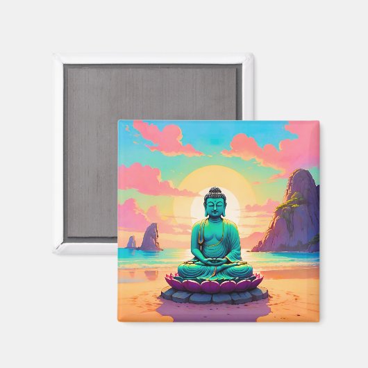 Aimant La réflexion sur le coucher de soleil de Bouddha (Recto/Verso)