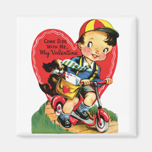 Aimant La Saint Valentin, Garçon Vintage sur un scooter