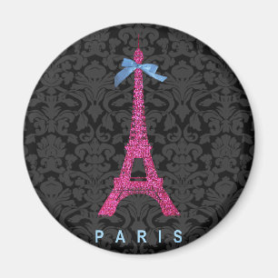 Aimant La tour Eiffel rose-chaud en faux parties scintill
