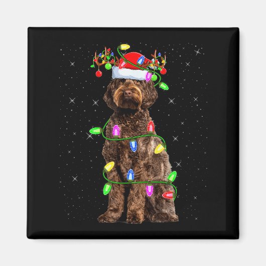 Aimant Labradoodle Chien Éclairage Noël Santa Labradoodle (Devant)