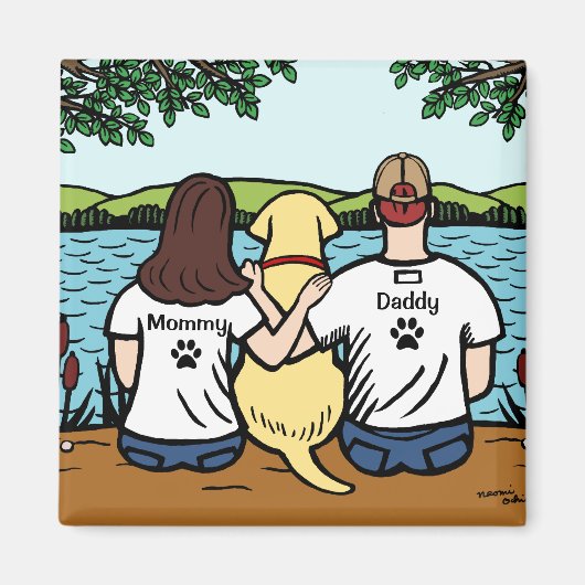 Aimant Labrador jaune et maman et papa Long (Devant)
