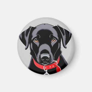 Aimant Labrador noir avec collier rouge