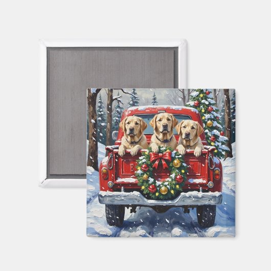 Aimant Labrador Retriever Christmas Red Truck Holiday (Recto/Verso)