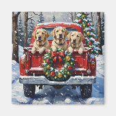 Aimant Labrador Retriever Christmas Red Truck Holiday (Devant)